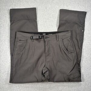 Prana Stretch Zion II Slim Pants Hiking Belt Roll Snap Up 32x30 Mens‎ Gray